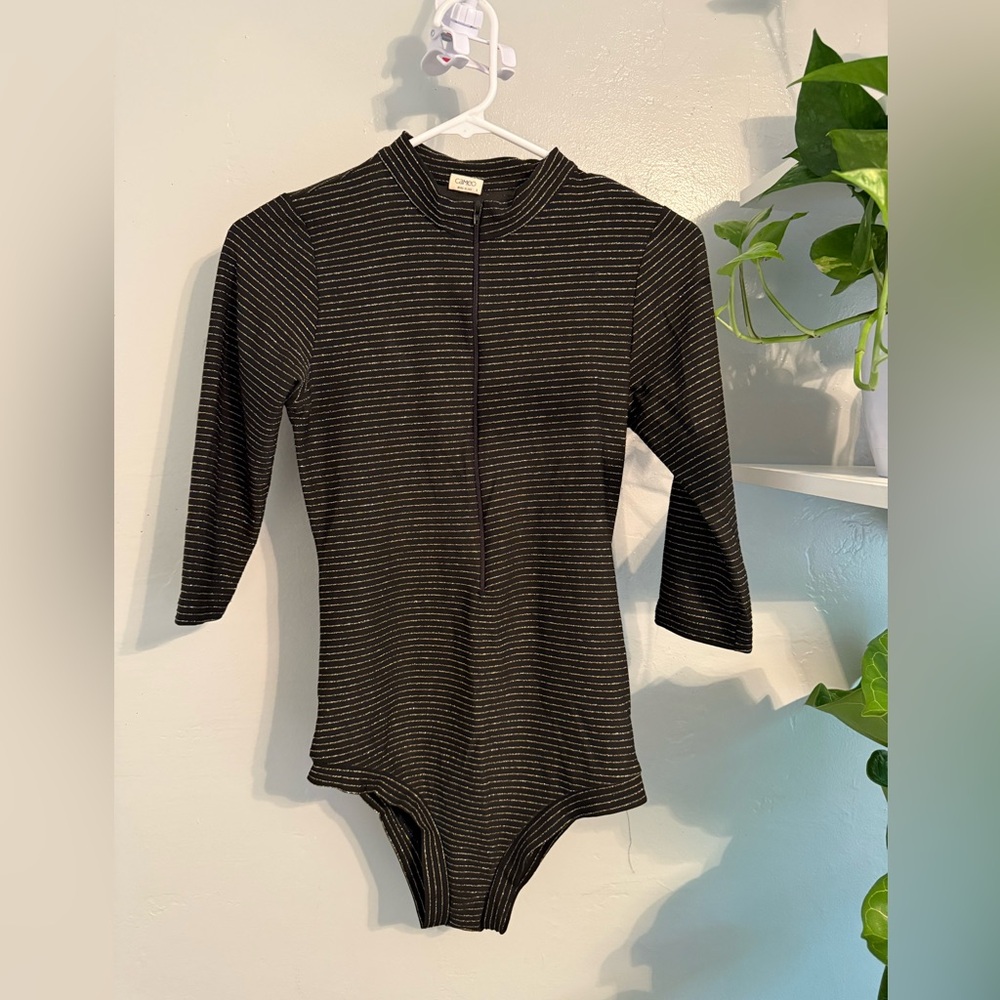 Black Striped Zipper One Piece Top